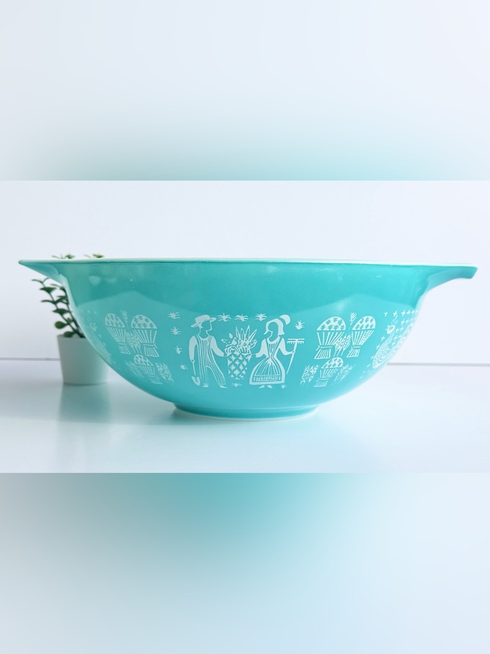 Vintage Pyrex 1950s Amish BUTTERPRINT Cinderella Mixing Bowls #444 Turquoise